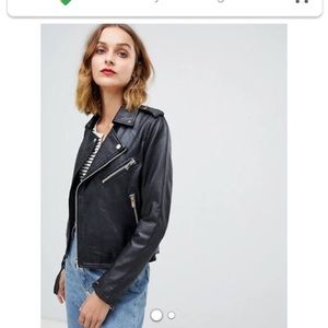 Leather black cheetah in print inside biker jacket